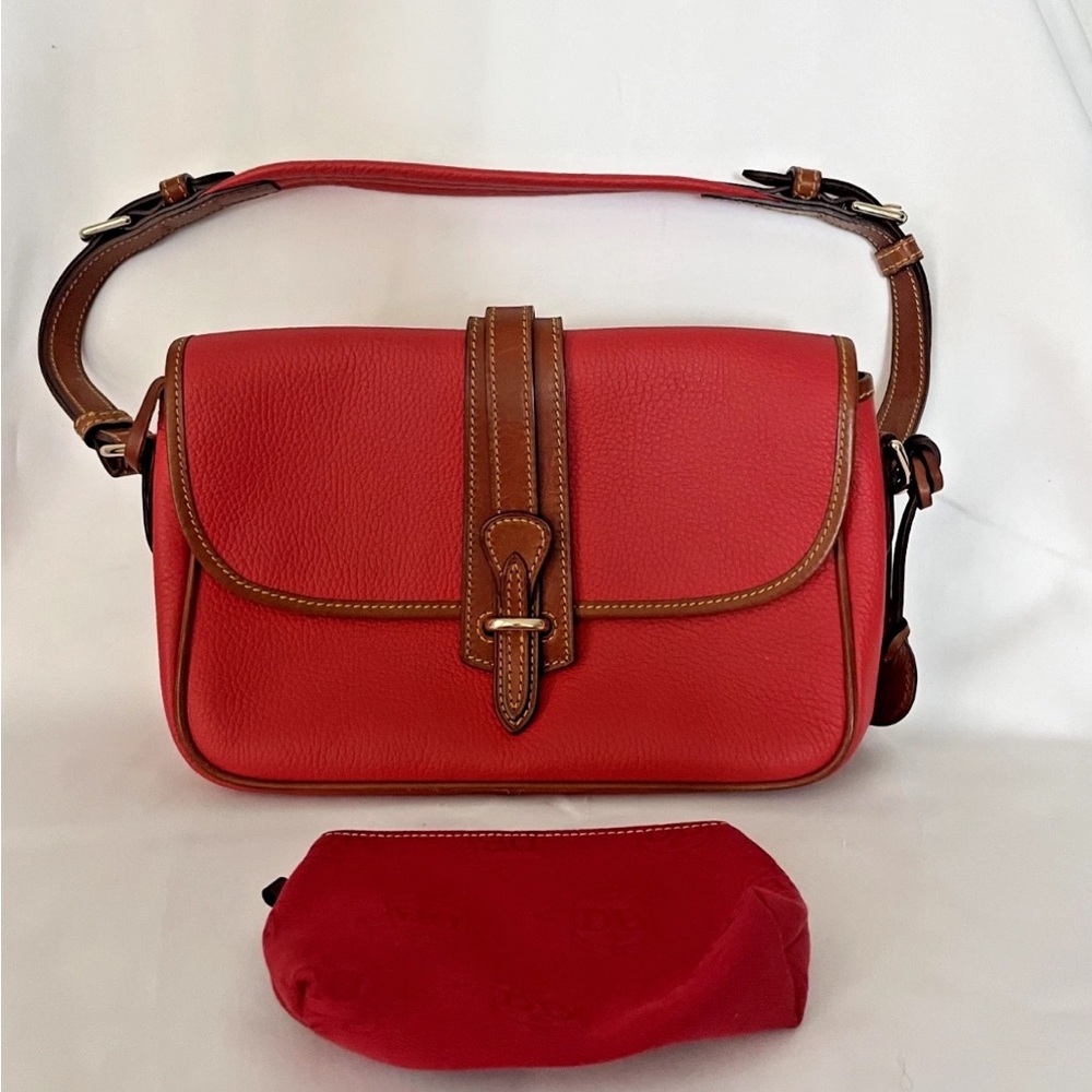 Dooney and Bourke Equestrian Shoulder Bag Red British Tan with Pouch
